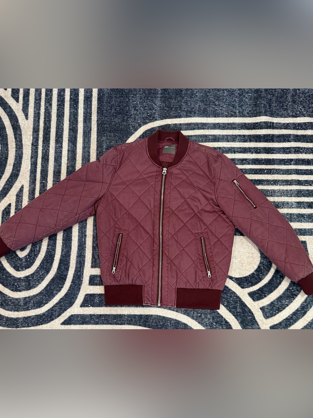 ASOS Quilted Bomber Jacket in Burgundy